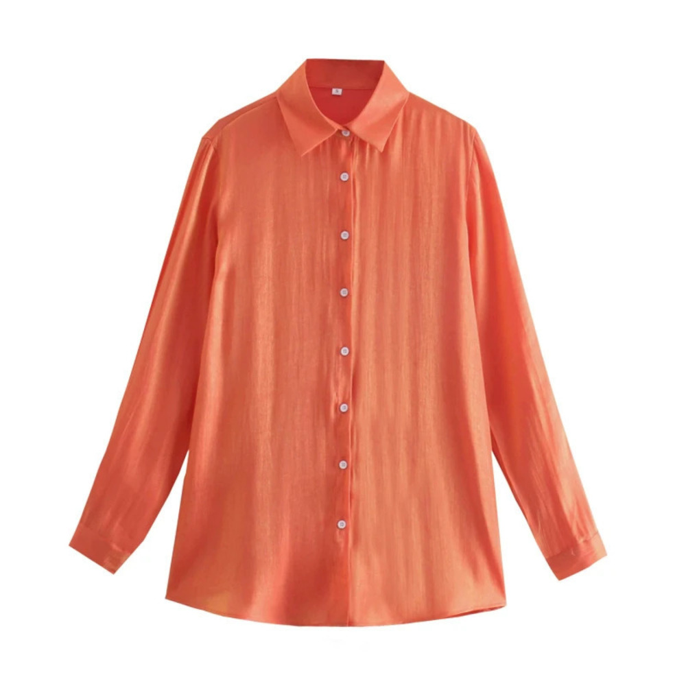 Spring Satin Solid Color Long Sleeve Loose Fit Shirt